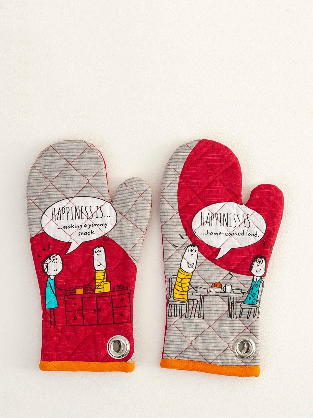 

Home Centre Set of 2 Red & Grey Printed Pure Cotton Oven Gloves