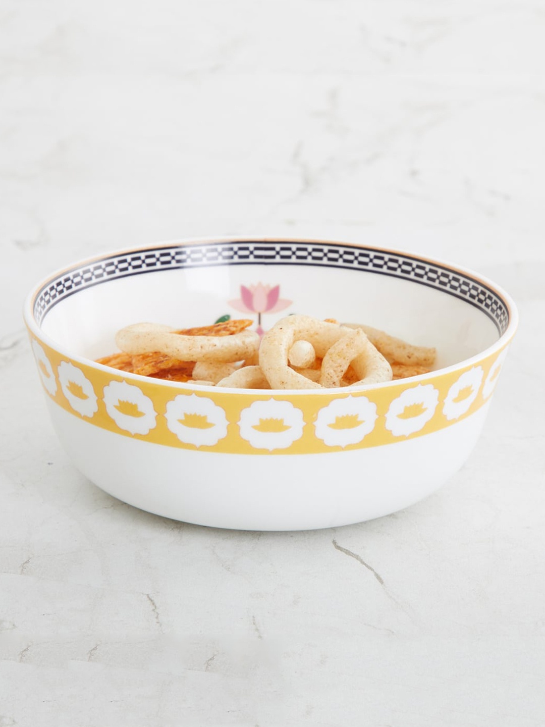

Home Centre Yellow & White 1 Piece Printed Ceramic Glossy Bowl