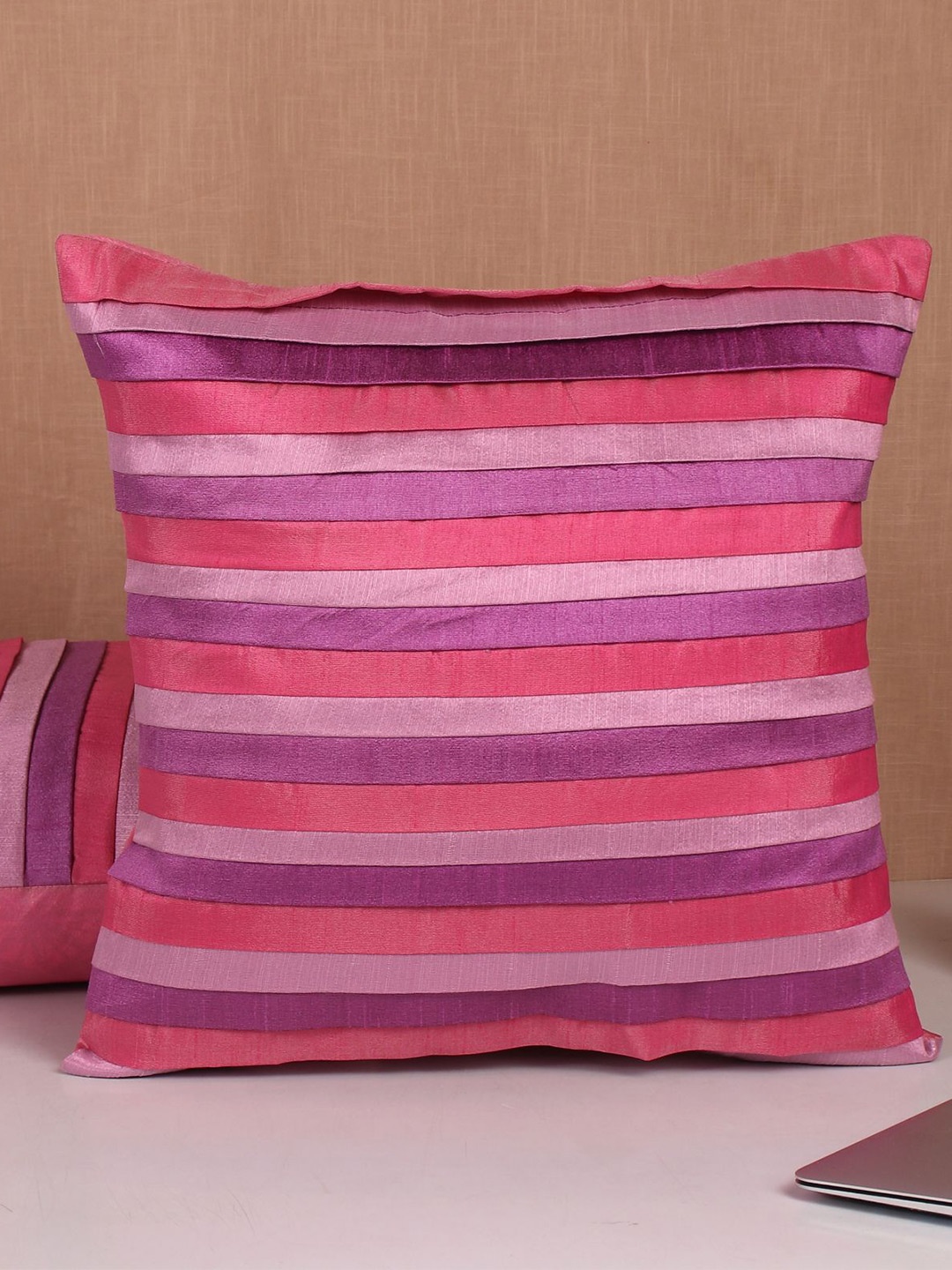 

Molcha Set Of 5 Pink & Purple Pleated Square Cushion Covers