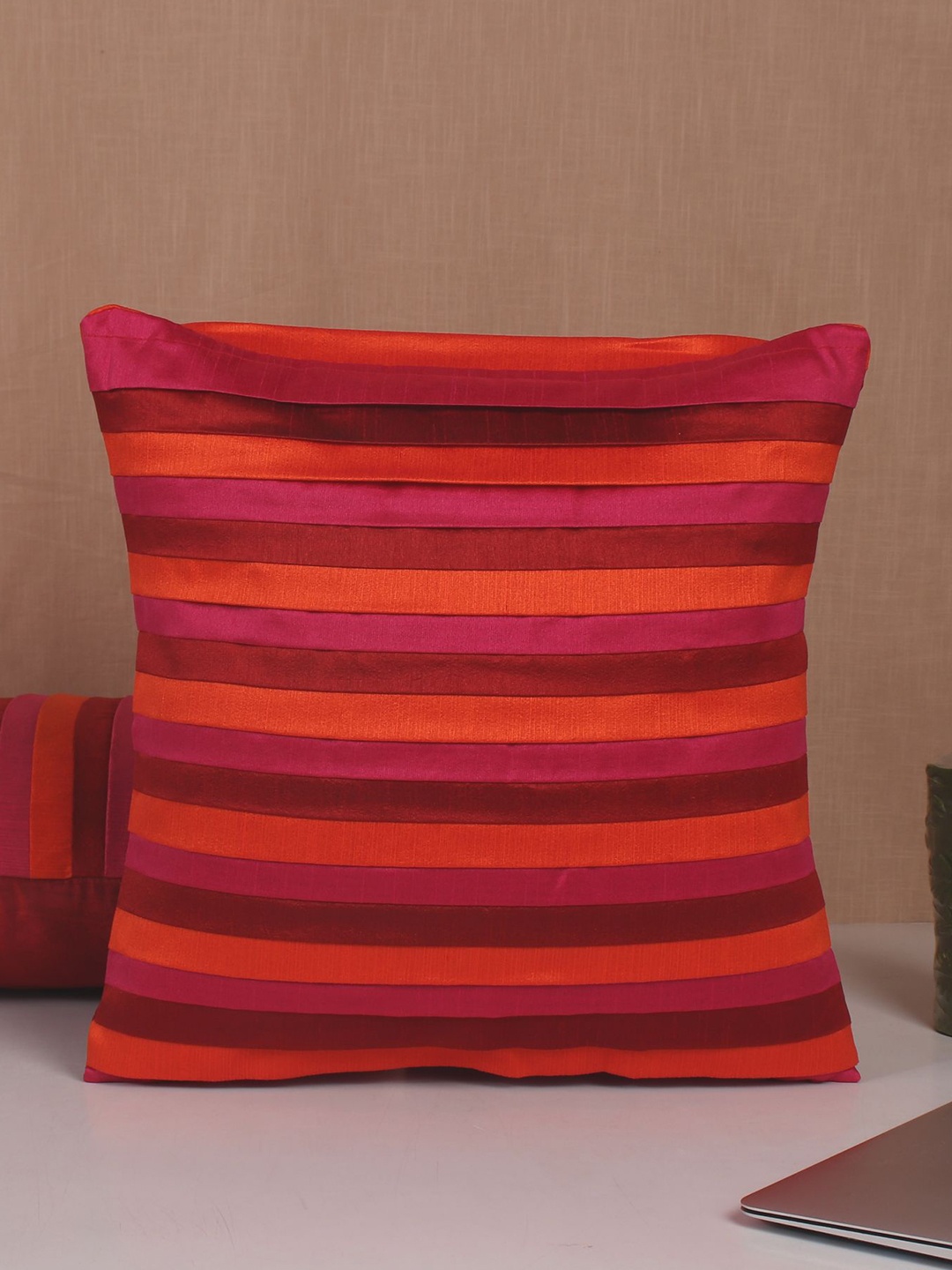 

Molcha Set Of 5 Pink & Orange Pleated Square Cushion Covers