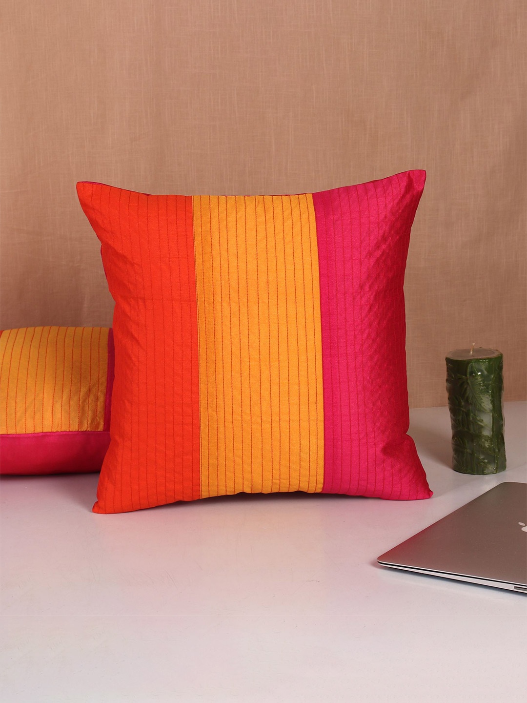 

Molcha Set Of 5 Yellow & Orange Colourblocked Square Cushion Covers
