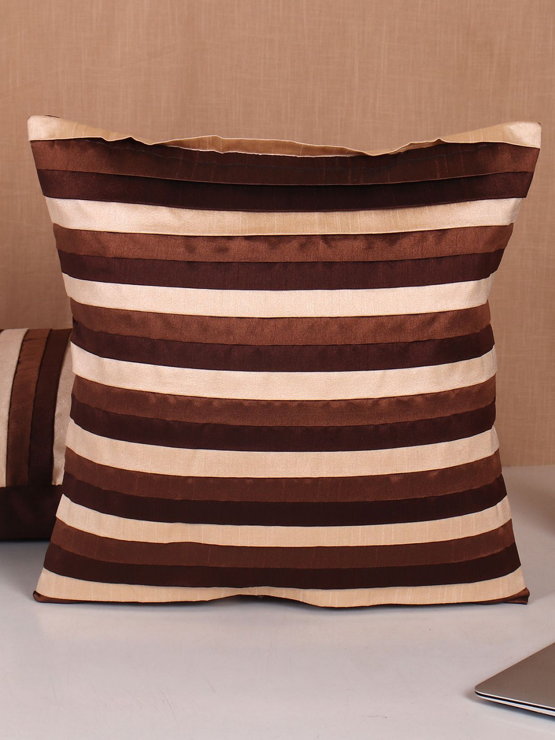 

Molcha Set Of 5 Brown & Beige Pleated Square Cushion Covers