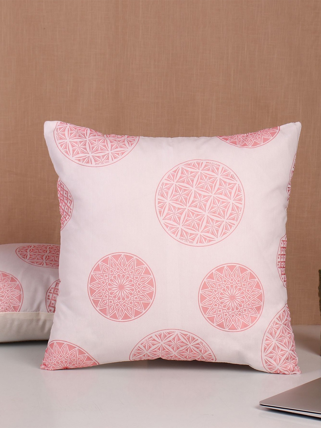 

Molcha Set Of 5 Off White & Pink Floral Printed Square Cushion Covers