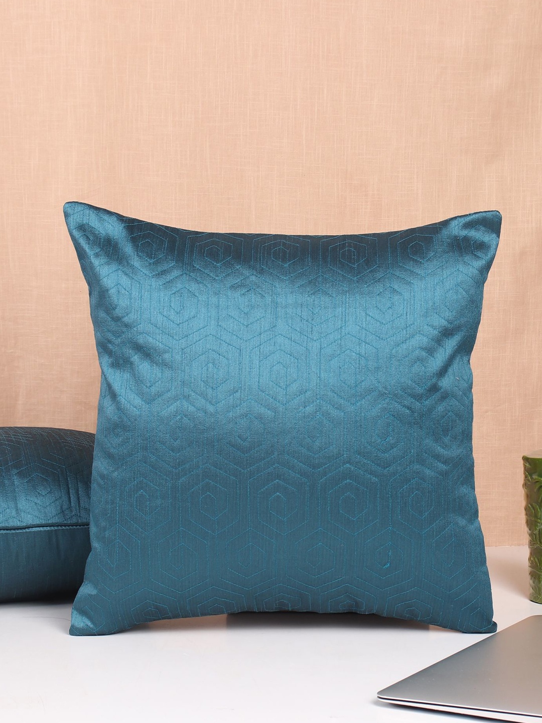 

Molcha Set Of 5 Teal Blue Quilted Square Cushion Covers