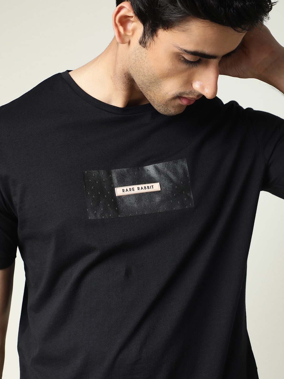 

RARE RABBIT Men Alpha Typography Printed Slim Fit T-Shirt, Black