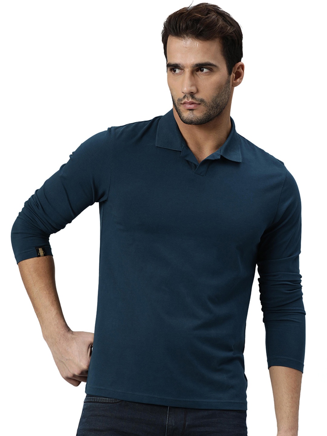 

RARE RABBIT Men Rings-4 Slim Fit Solid Polo Collar T-Shirt, Teal
