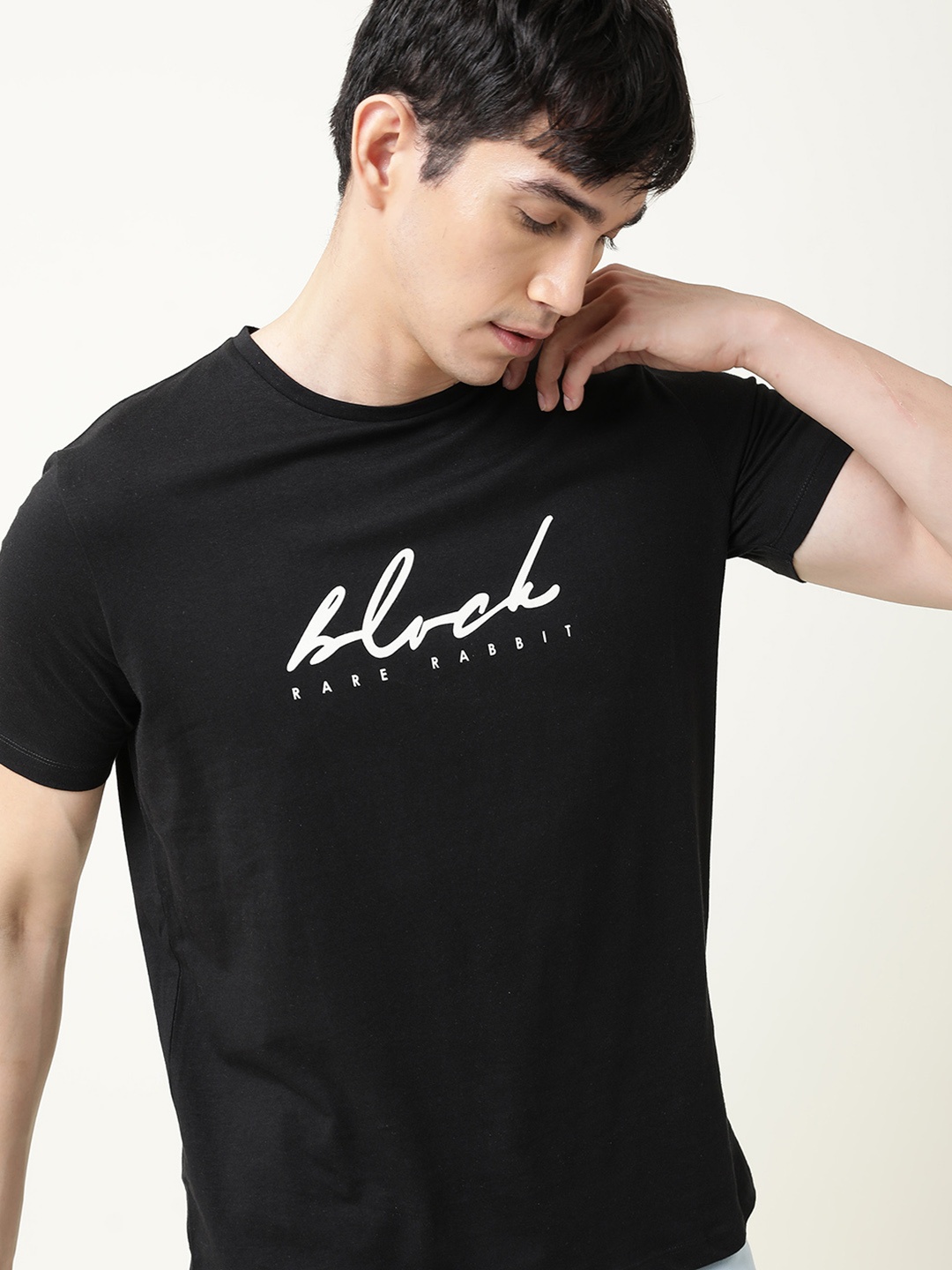 

RARE RABBIT Men Dark Typography Printed Slim Fit T-Shirt, Black