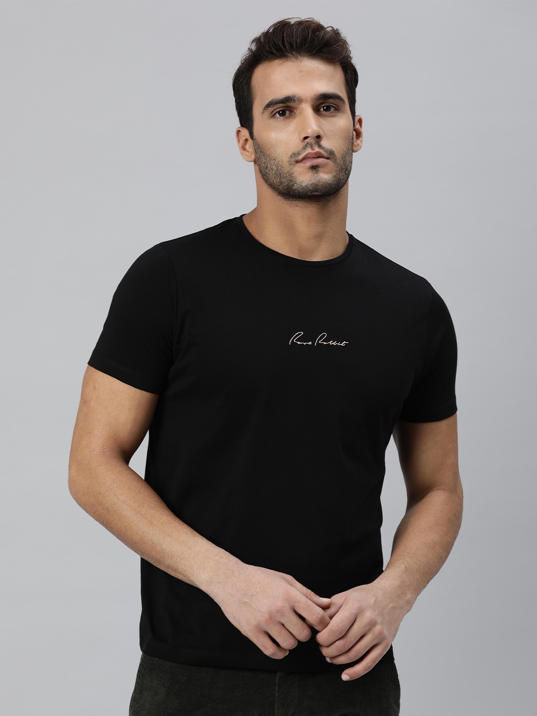 

RARE RABBIT Men Rings-4 Slim Fit Solid Polo Collar T-Shirt, Black