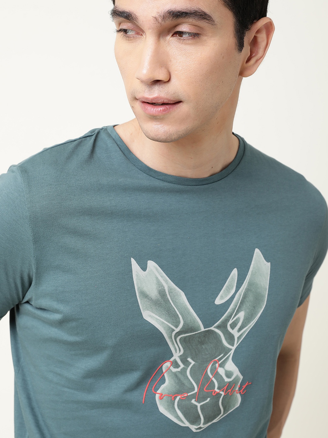 

RARE RABBIT Men Almon Printed Slim Fit T-Shirt, Green