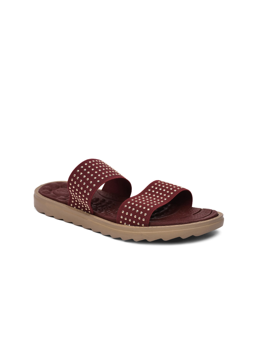 

Liberty Maroon & Silver-Toned Open Toe Flats