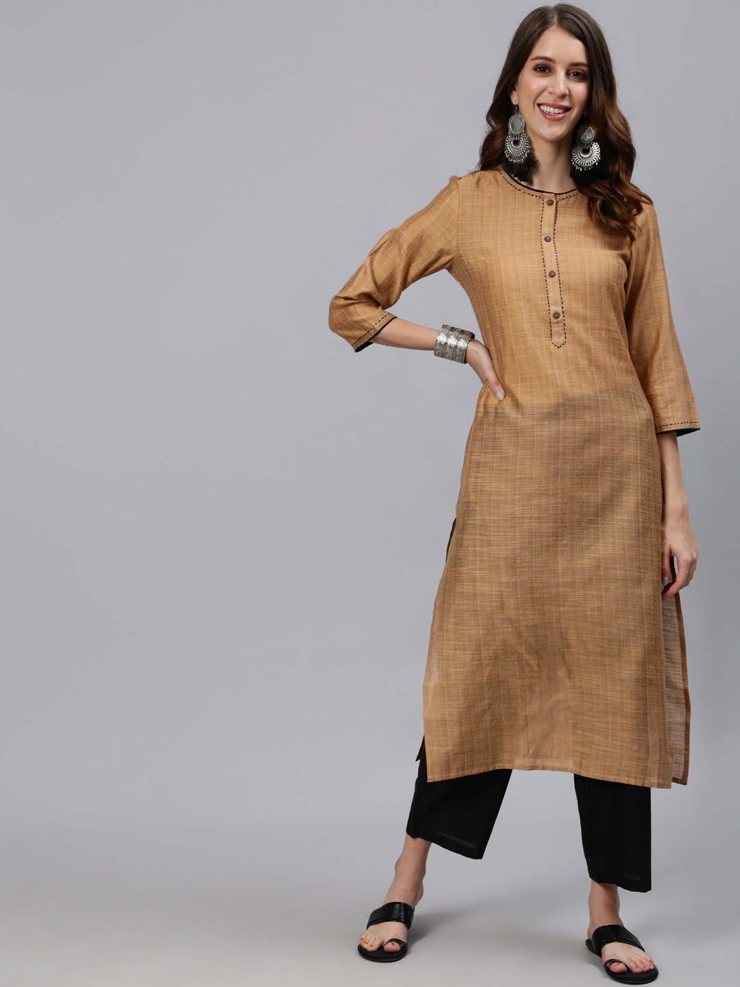 

Anubhutee Women Tan Woven Design Kurta with Trousers