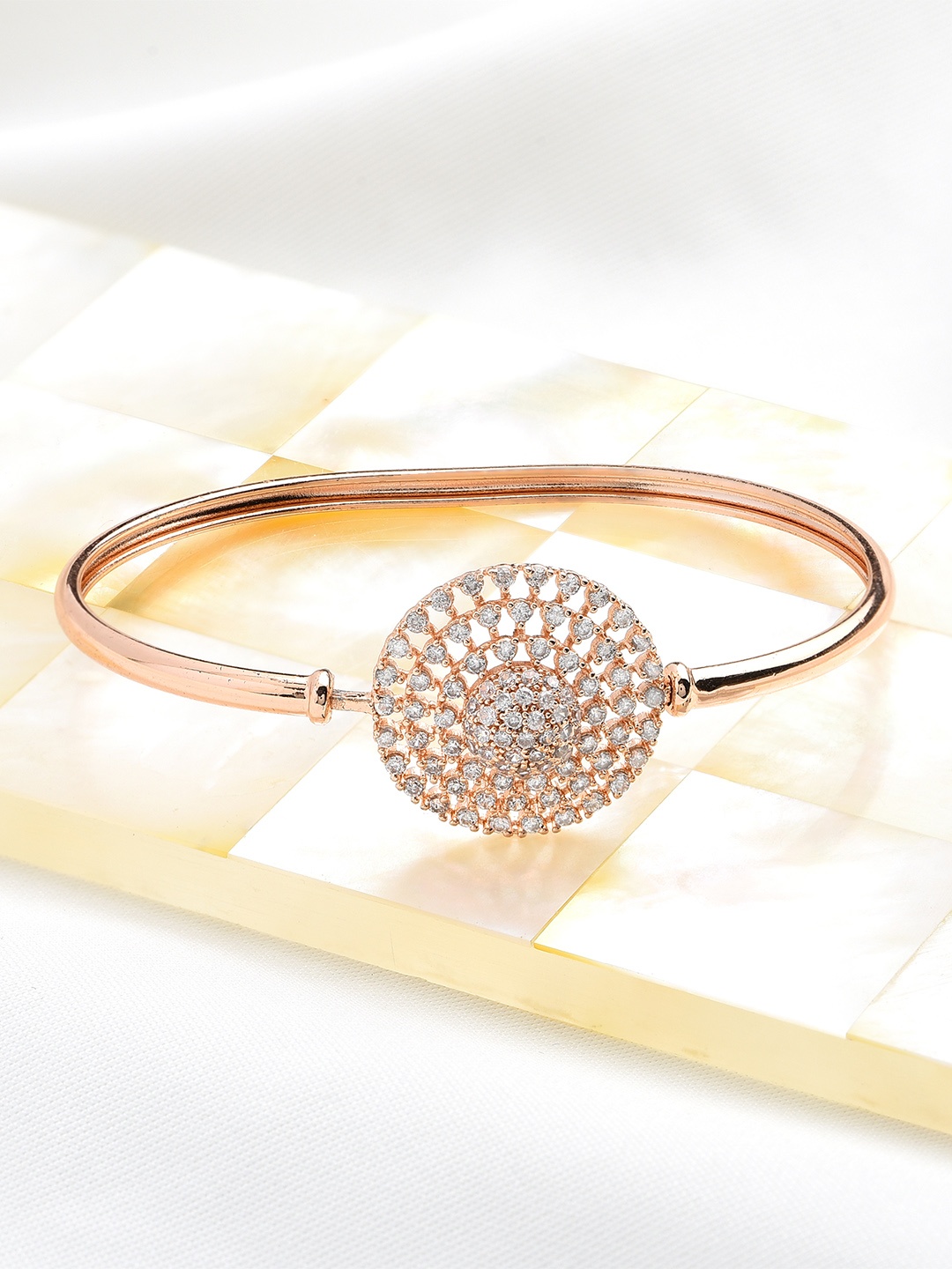 

Ami Rose Women Rose-Gold Toned & Plated Cubic Zirconia Bling Brass Kada Style Bracelet