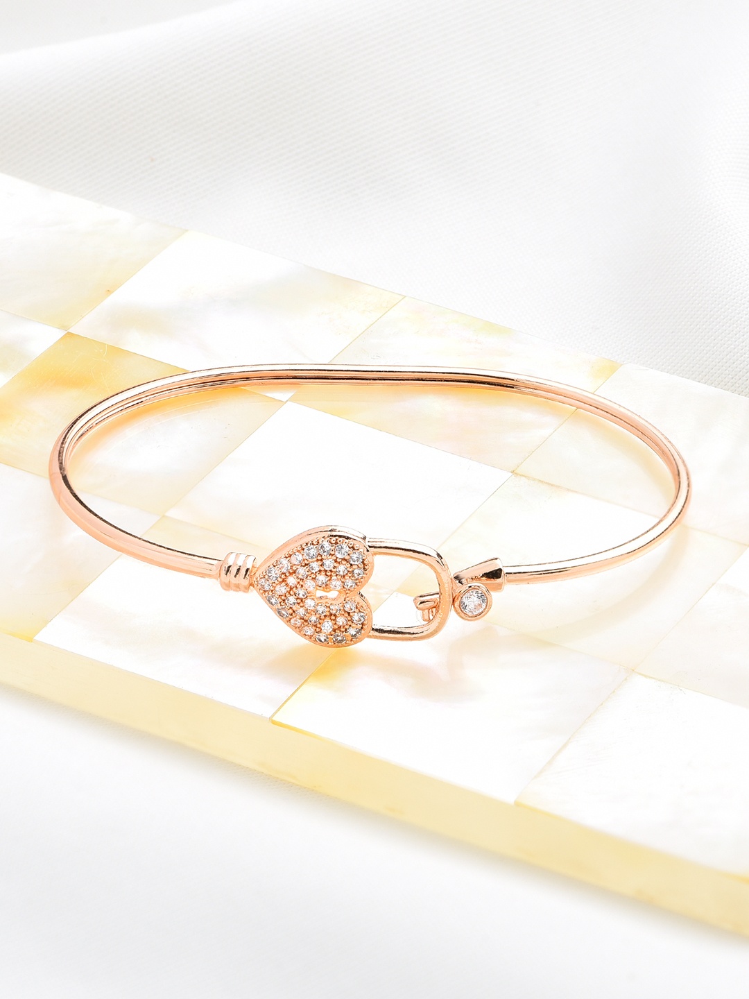

AMI Women Rose Gold & White Brass Cubic Zirconia Rose Gold-Plated Kada Bracelet