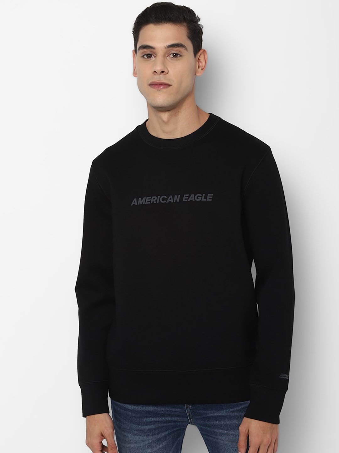 

AMERICAN EAGLE OUTFITTERS Men Black Printed Pullover Sweatshirt