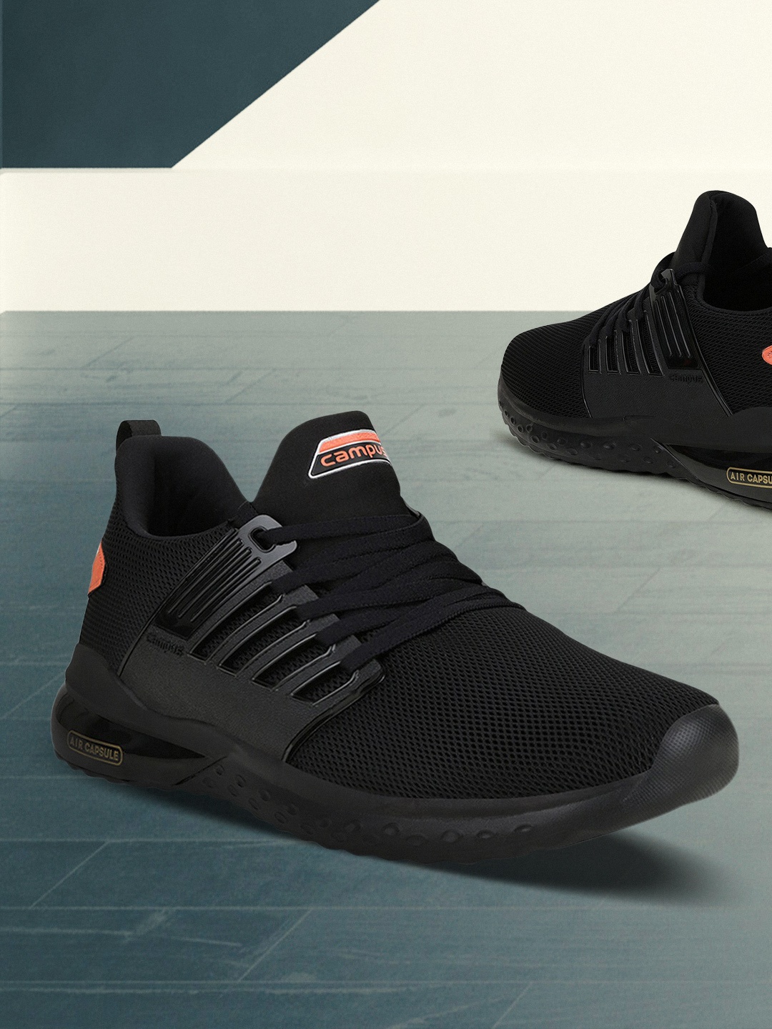

Campus Men Black Mesh Running Marking Shoes