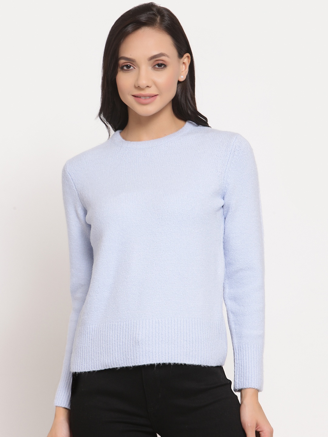 

Mode by Red Tape Women Blue Solid Acrylic Pullover Sweater