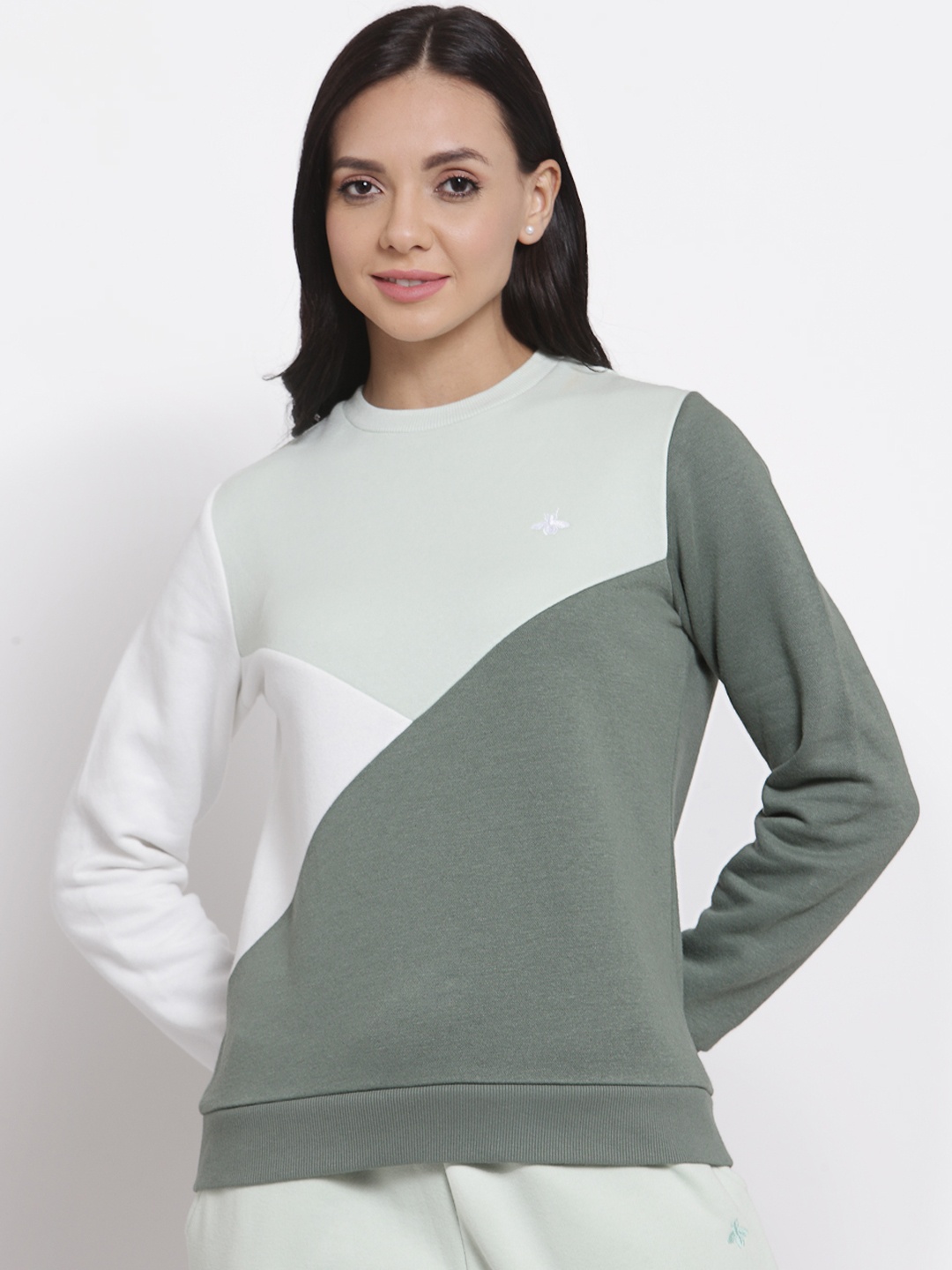 

Mode by Red Tape Women Green Colourblocked Sweatshirt