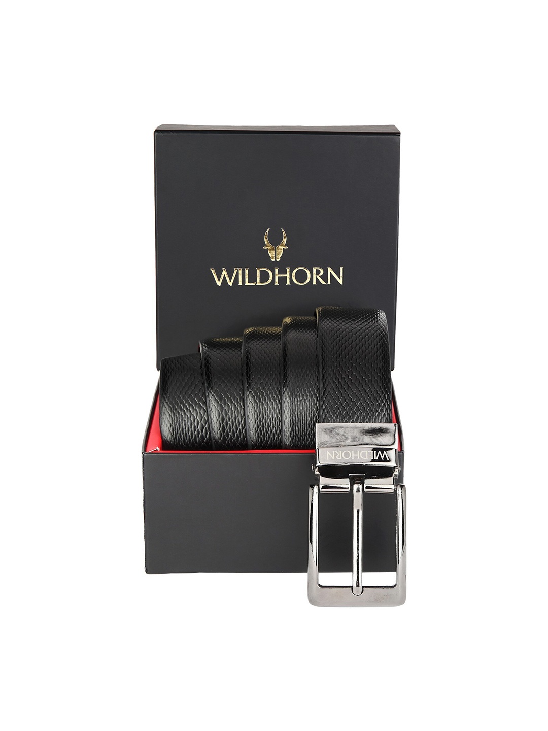 

WildHorn Men Black & Brown Textured Reversible Leather Formal Belt