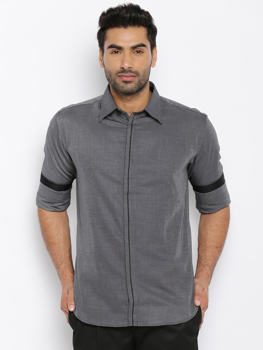 

V Dot by Van Heusen Men Grey Solid Formal Shirt
