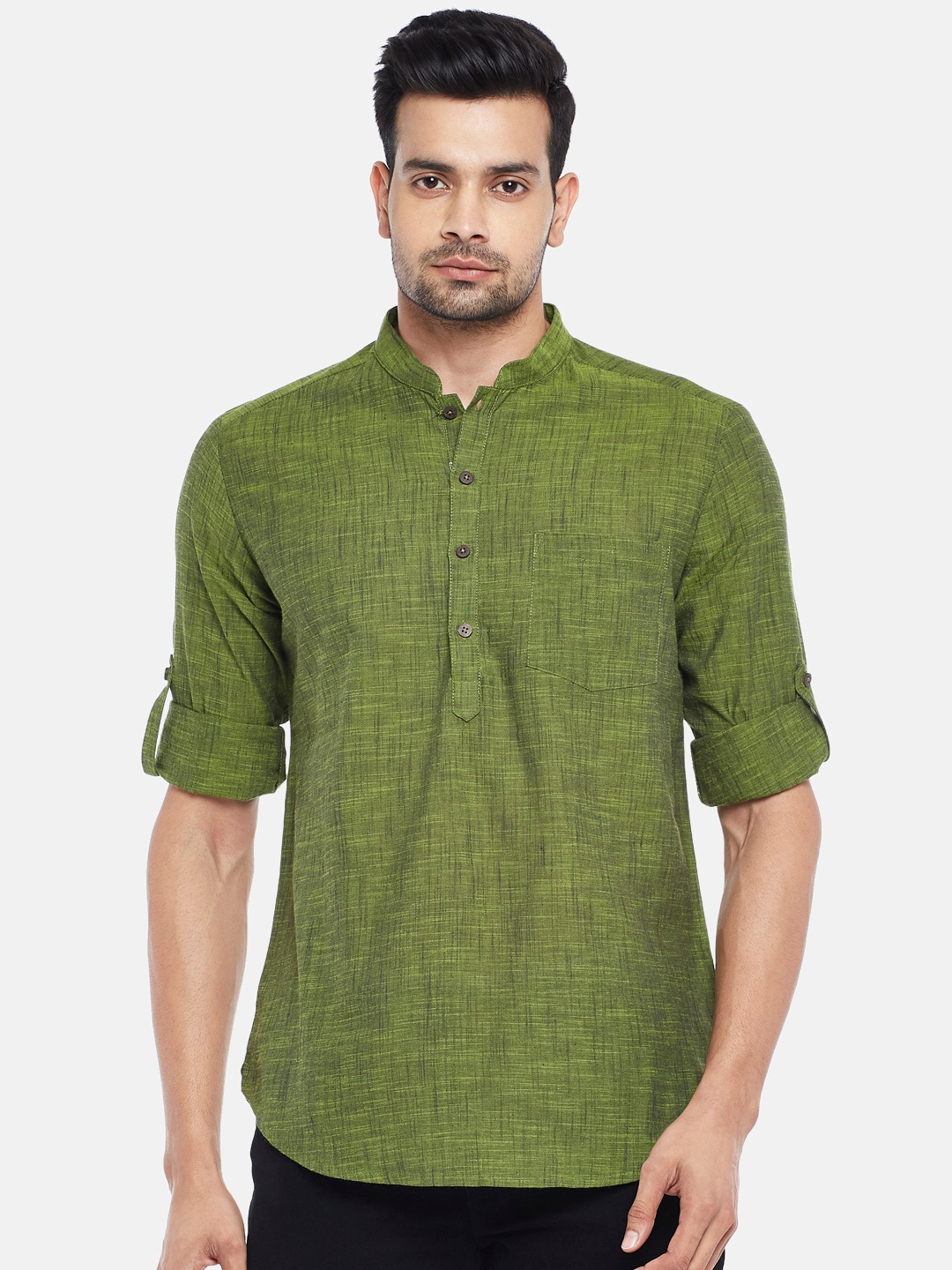 

indus route by Pantaloons Men Olive Green Kurta
