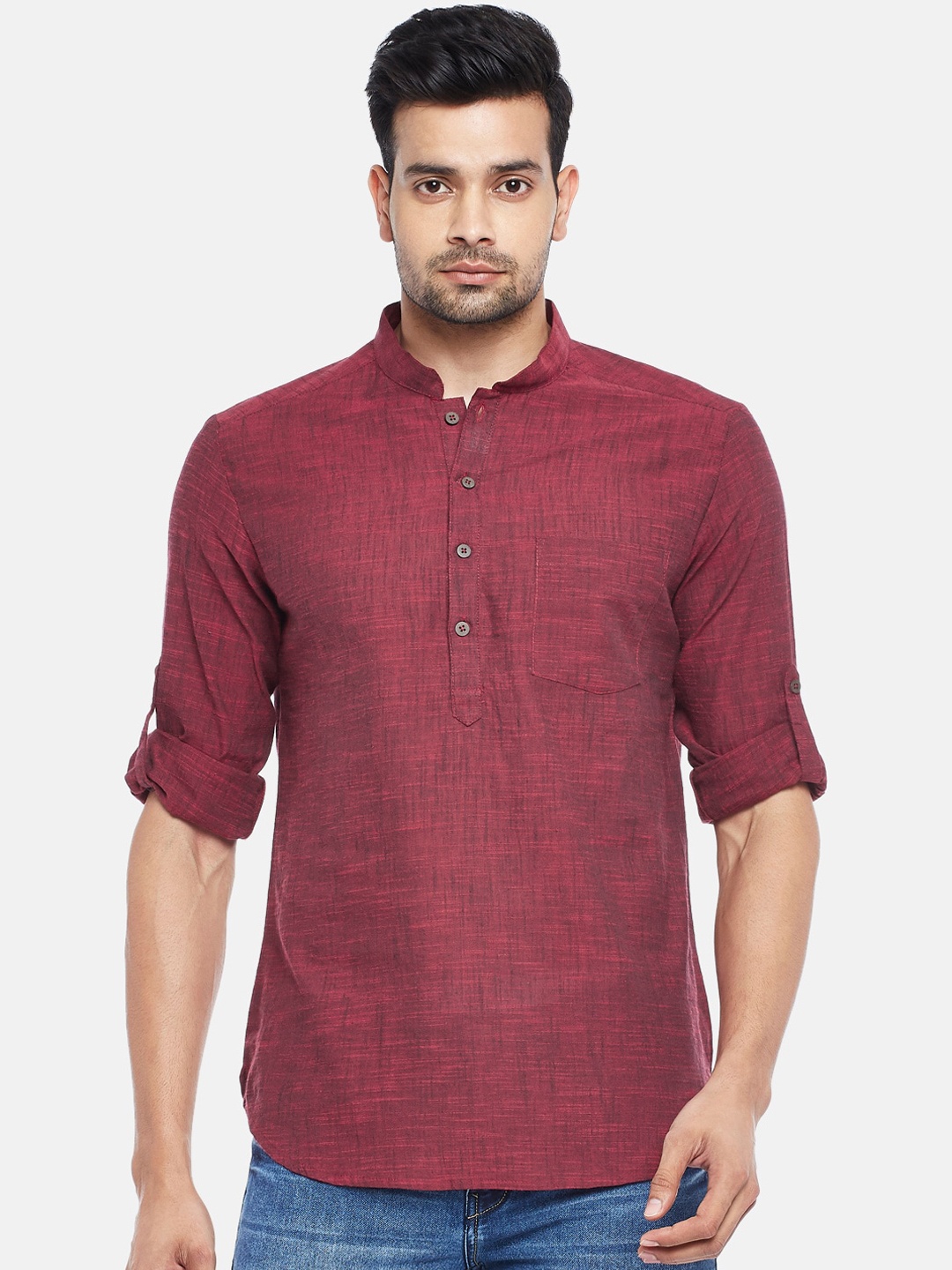

indus route by Pantaloons Men Maroon Thread Work Kurta