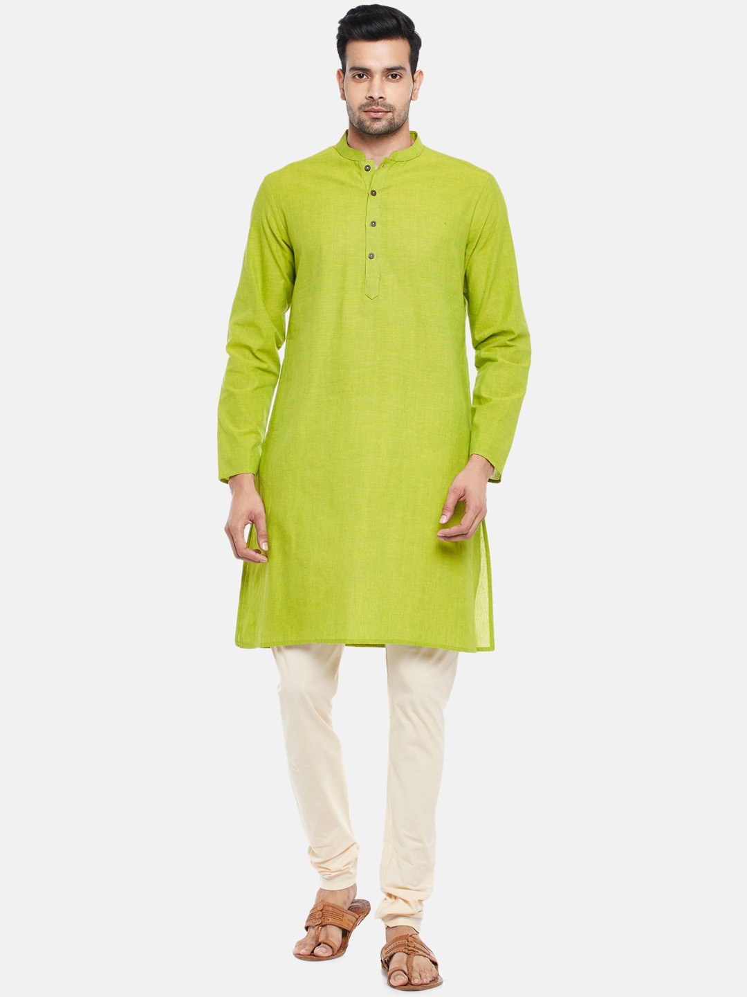 

indus route by Pantaloons Men Lime Green Thread Work Kurta