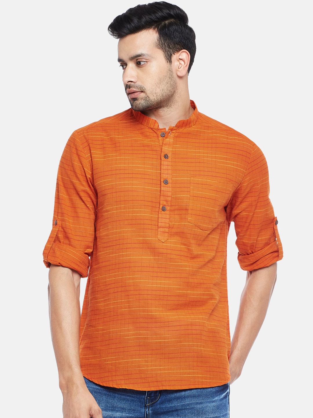

indus route by Pantaloons Men Rust Dobby Kurta