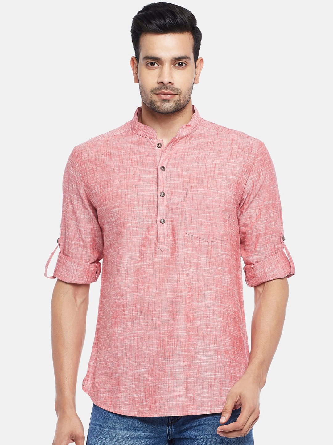 

indus route by Pantaloons Men Red Pure Cotton Kurta