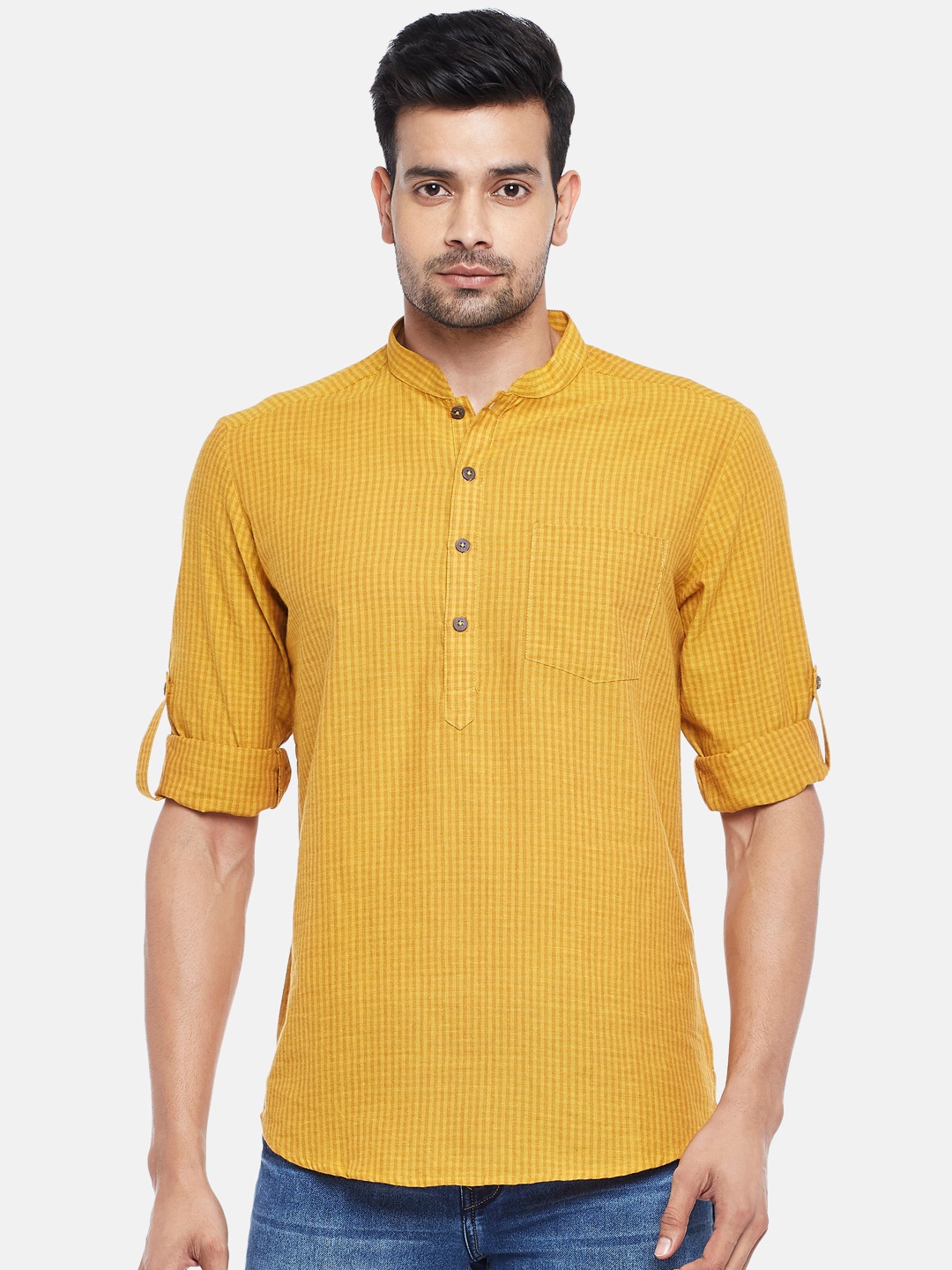 

indus route by Pantaloons Men Mustard Yellow Kurta
