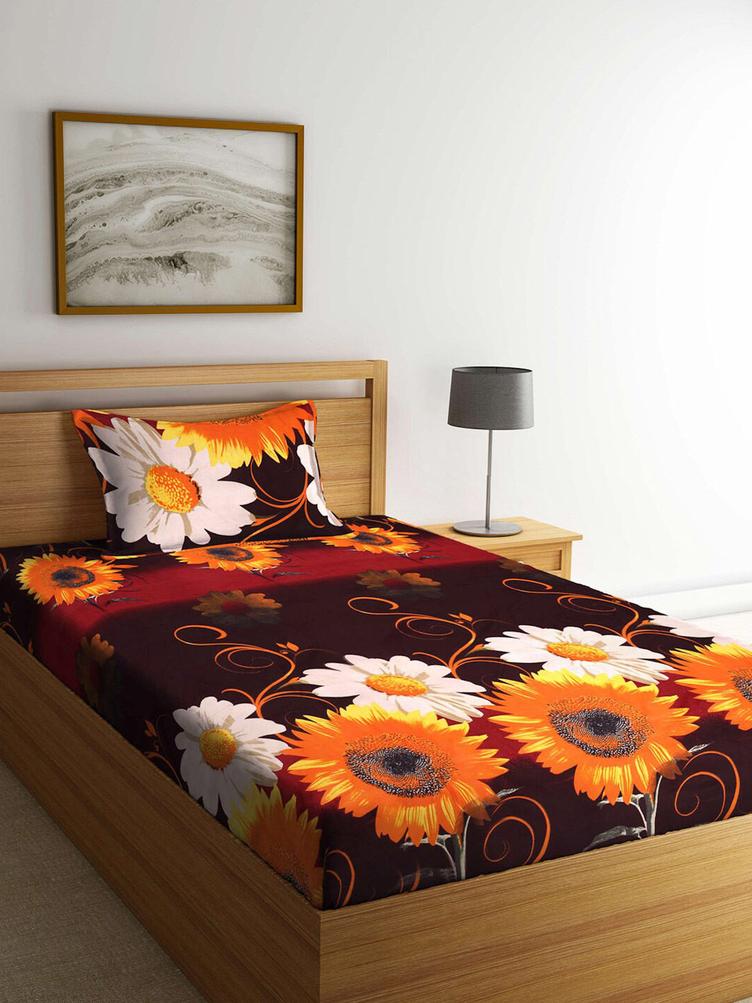 

Arrabi Multicoloured Floral Printed 300 TC Single Bedsheet with 1 Pillow Covers, Multi