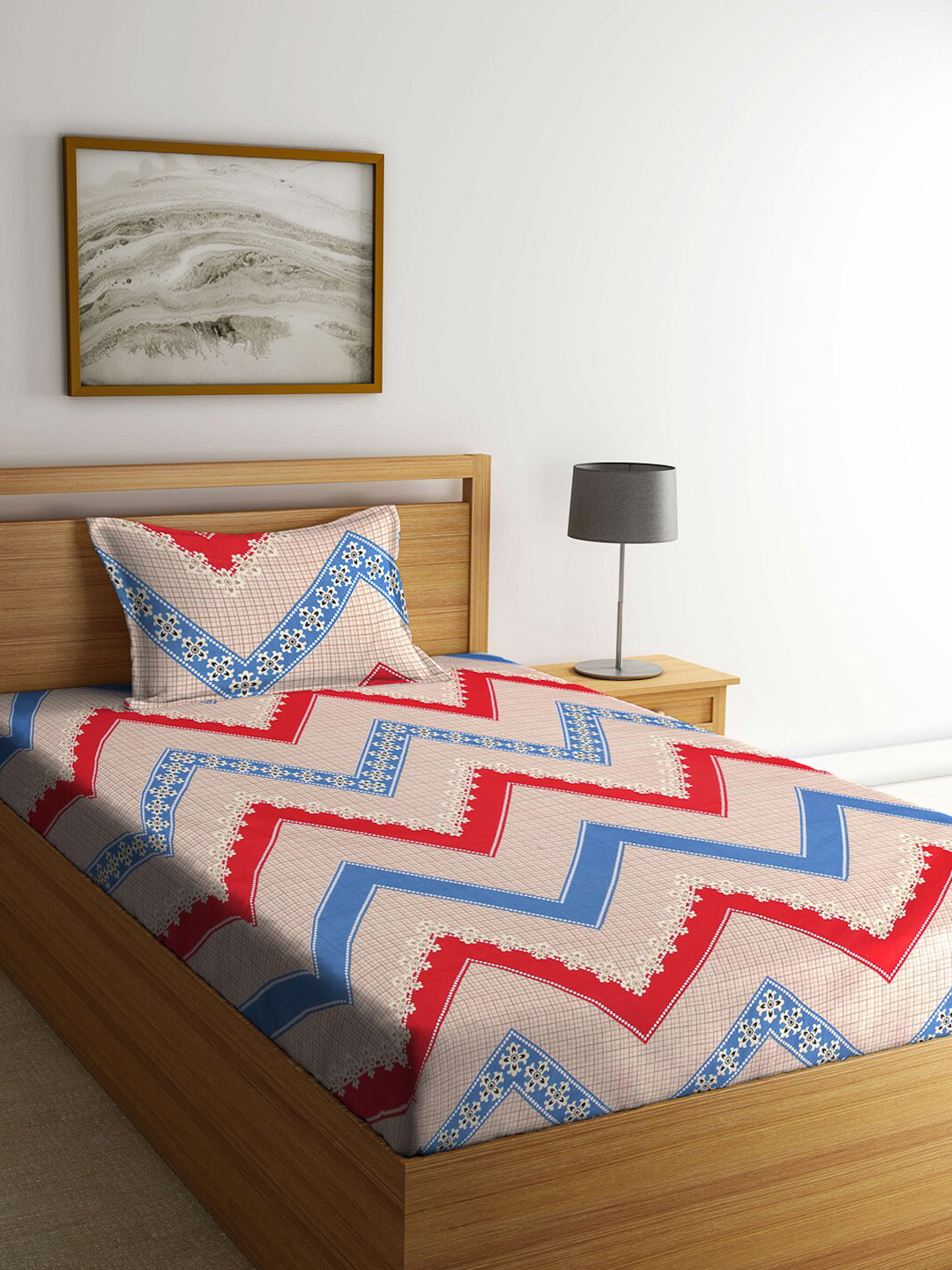 

Arrabi Multicoloured Geometric Printed 300 TC Single Bedsheet with 1 Pillow Covers, Multi