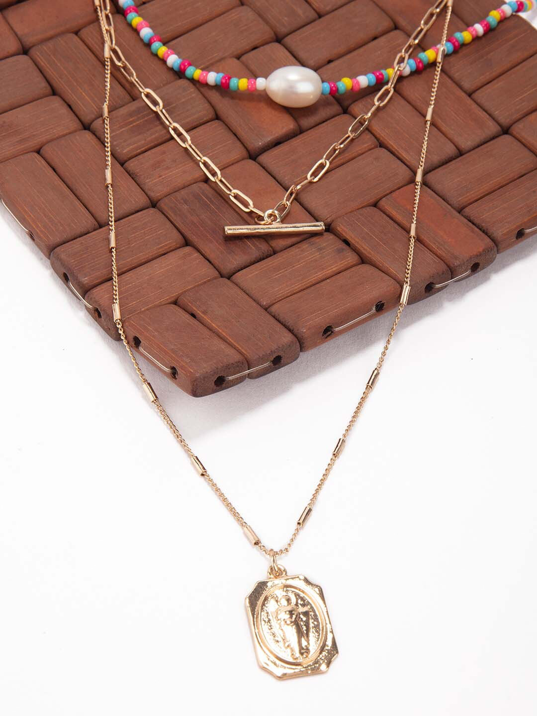 

Lilly & sparkle Women Blue & Pink Toned Gold-Plated Alloy Beaded Layered Necklace