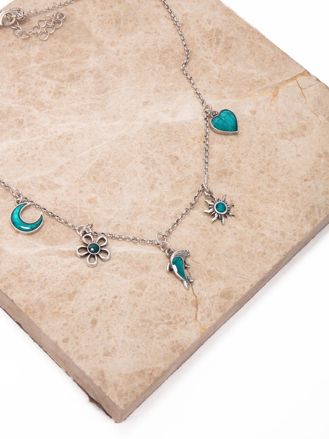 

Lilly & sparkle Women Blue Enamelled Pendant Necklace, Silver