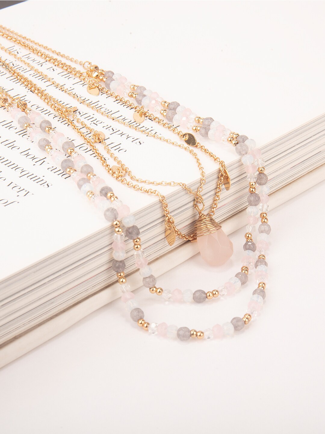 

Lilly & sparkle Gold-Plated & Grey Beaded Multi Layered Necklace
