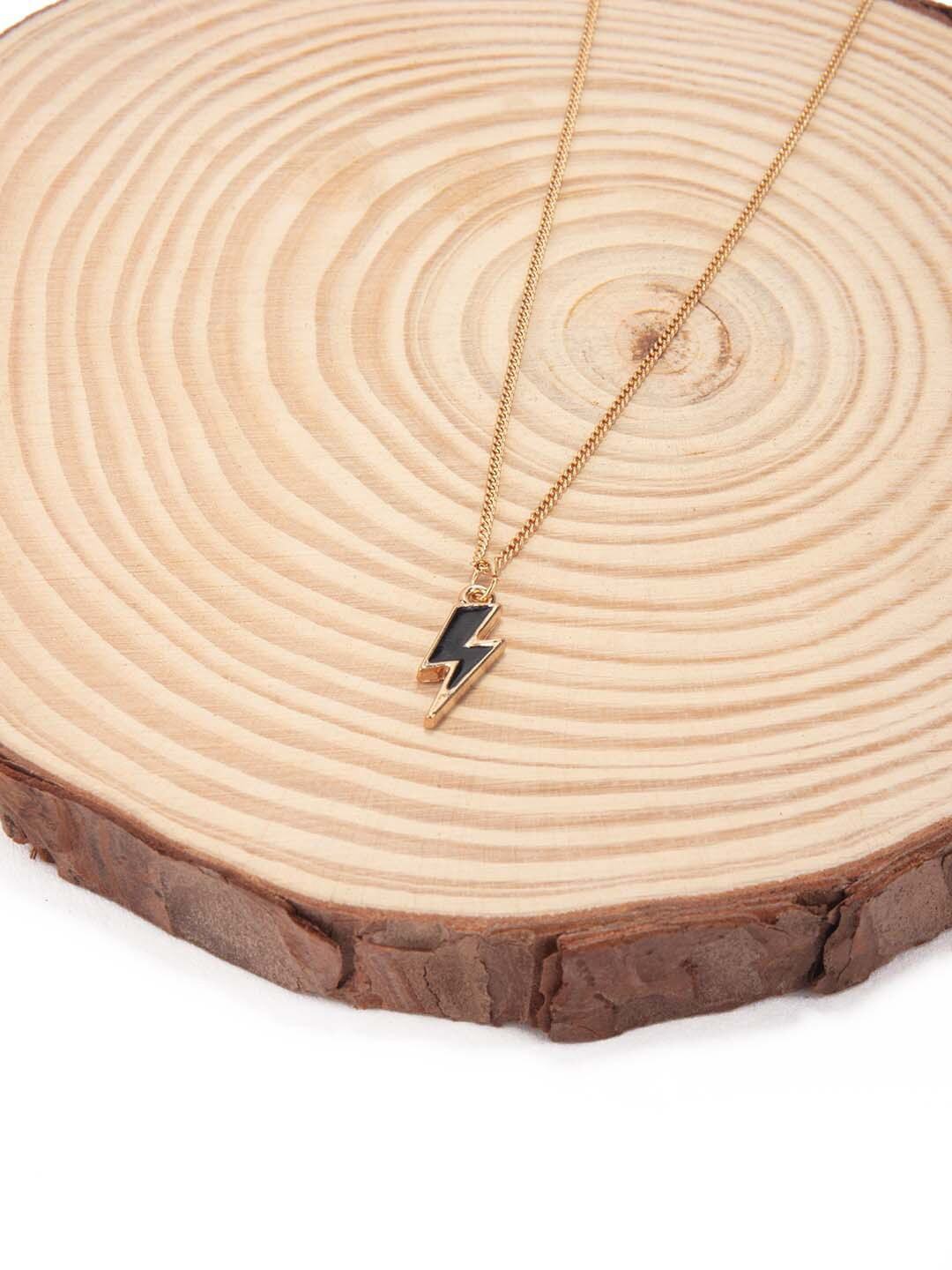 

Lilly & sparkle Gold-Toned & Black Gold-Plated Lightening Bolt-Shaped Pendant Necklace