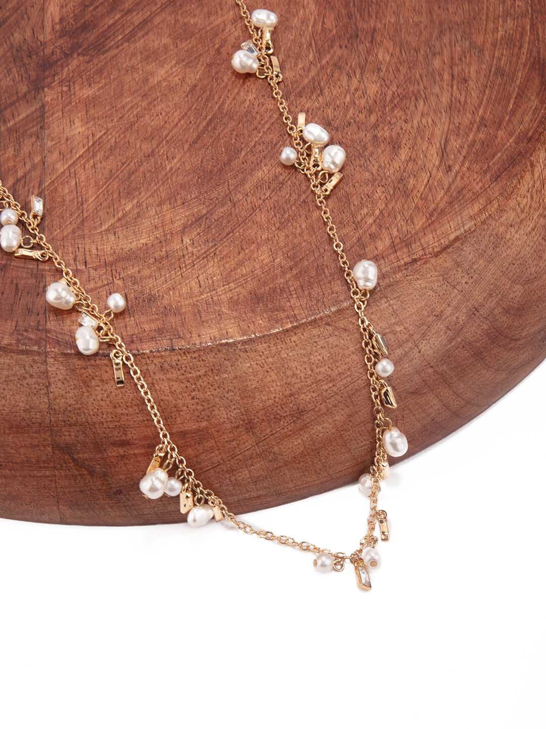 

Lilly & sparkle Gold-Plated & White Pearl Beaded Diamond Studded Necklace