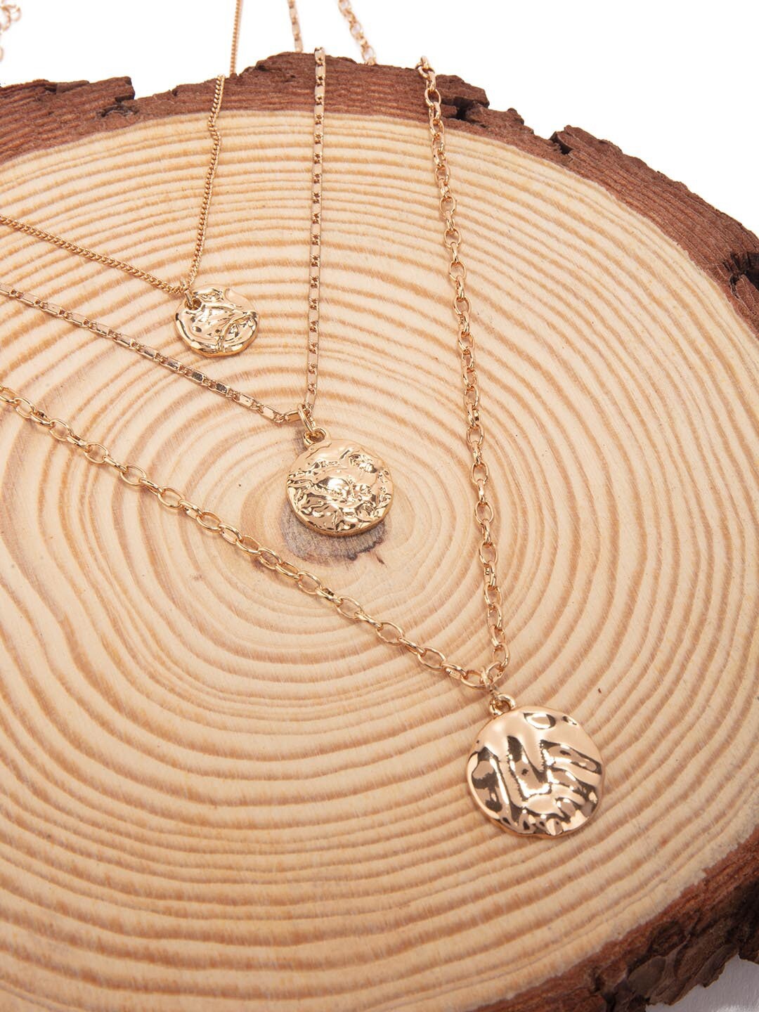 

Lilly & sparkle Gold-Toned 3 Layered Necklace With Circular Dangler Pendants