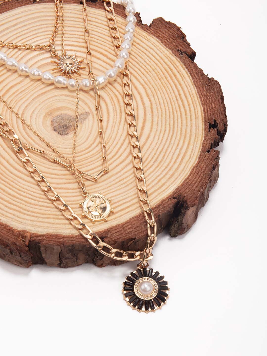 

Lilly & sparkle Gold-Toned & Black Multi Layered Divine Necklace