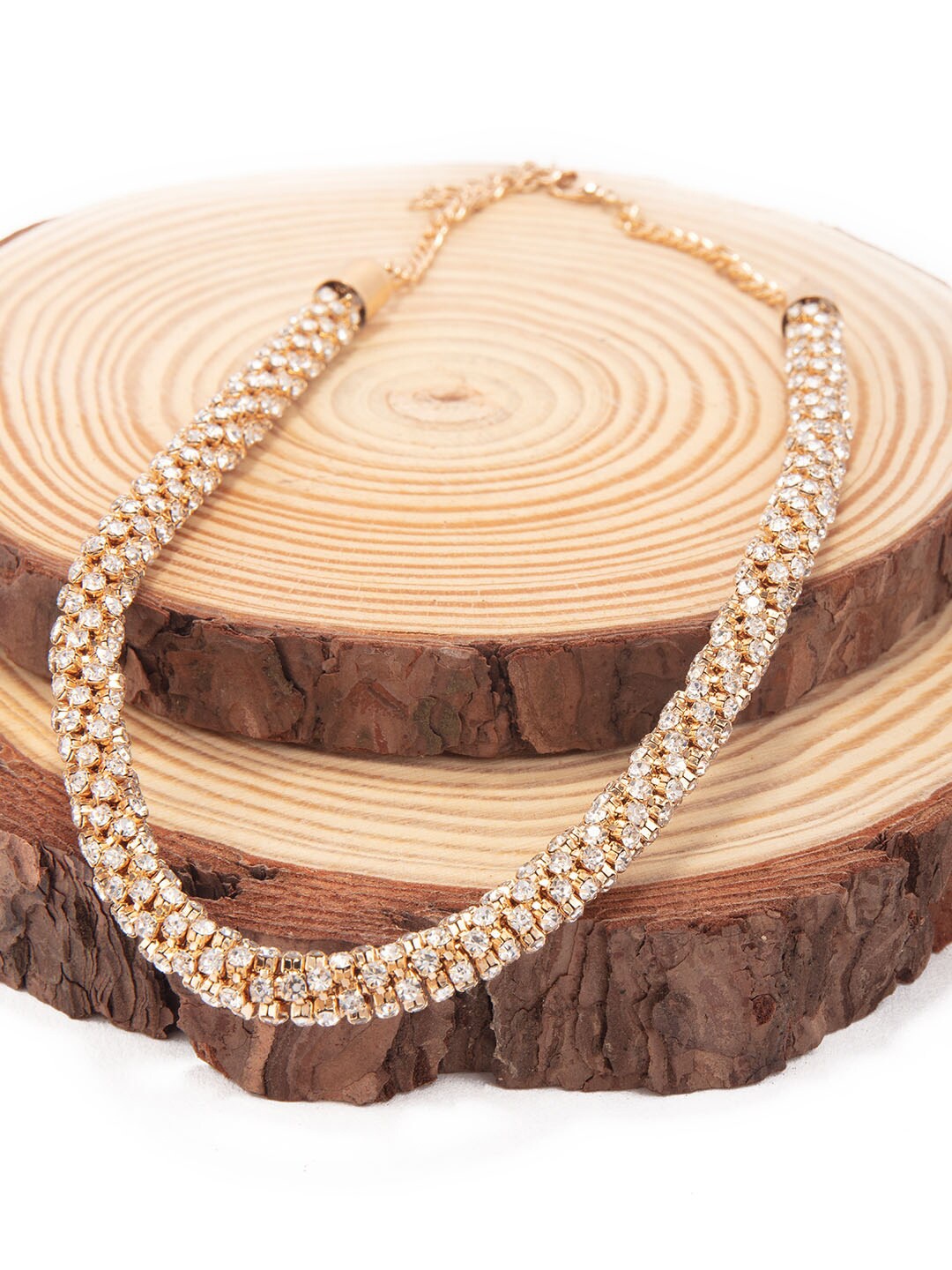 

Lilly & Sparkle Women Alloy Antique Gold Toned Diamond Studded Twisted Necklace