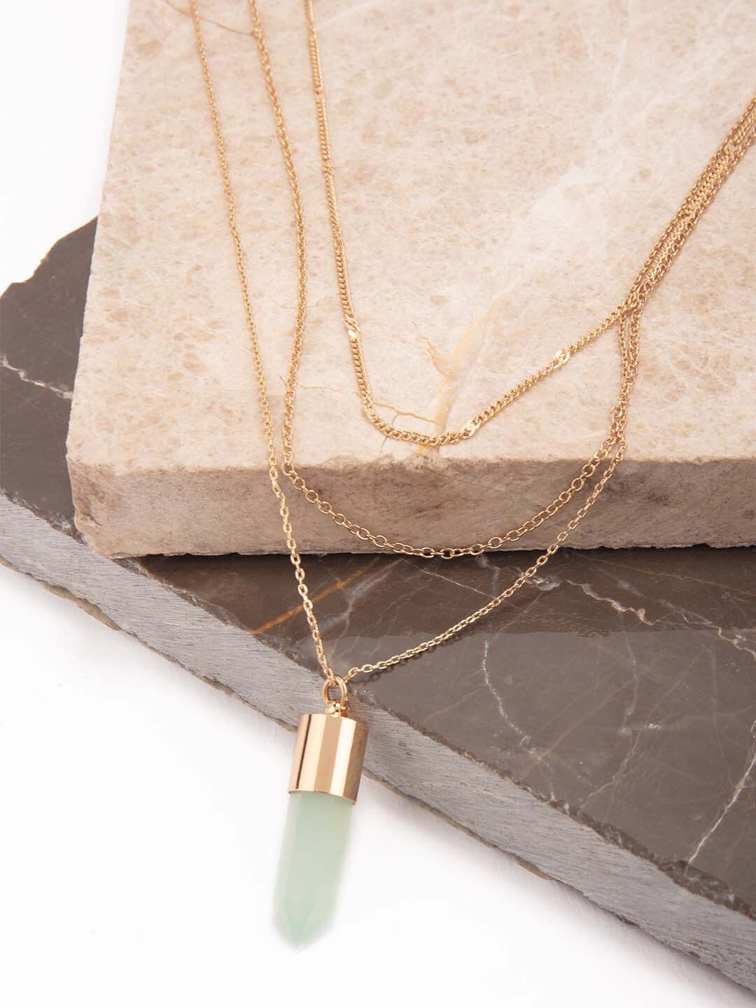 

Lilly & sparkle Gold-Plated & Green Layered Chain with Pencil Shaped Beaded Pendant