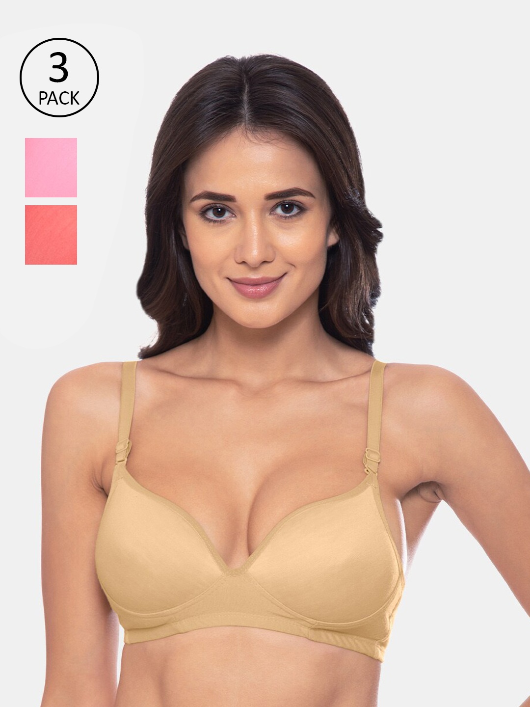 

KOMLI Pack of 3 Heavily Padded T-shirt Bras, Beige