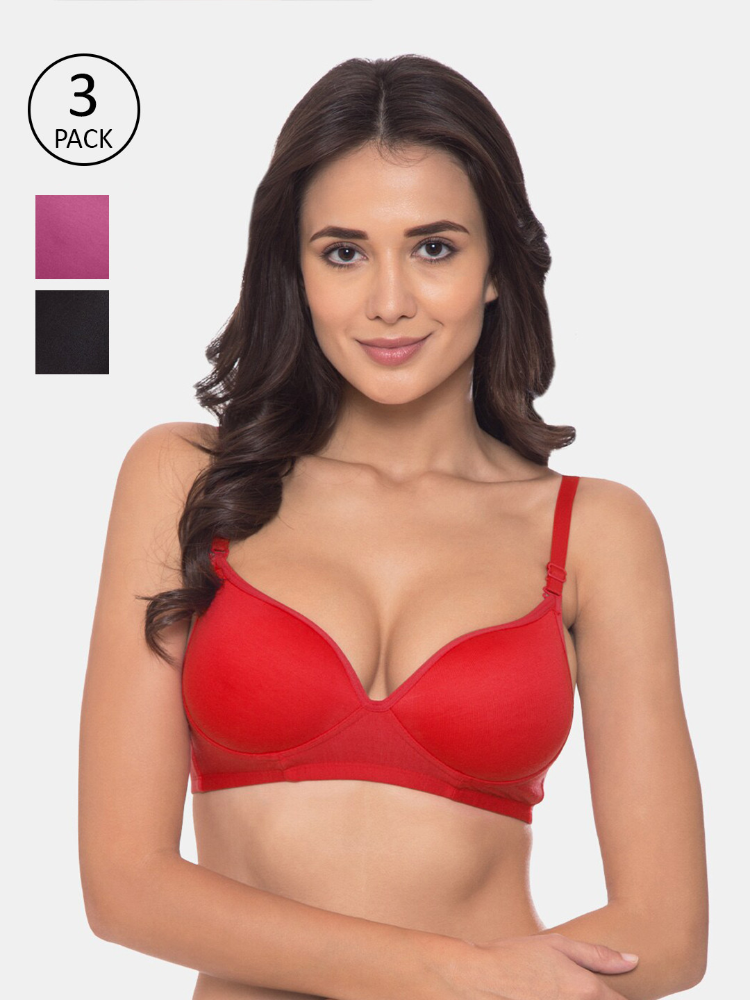 

KOMLI Red & Magenta Pack of 3 T-shirt Bra - Heavily Padded