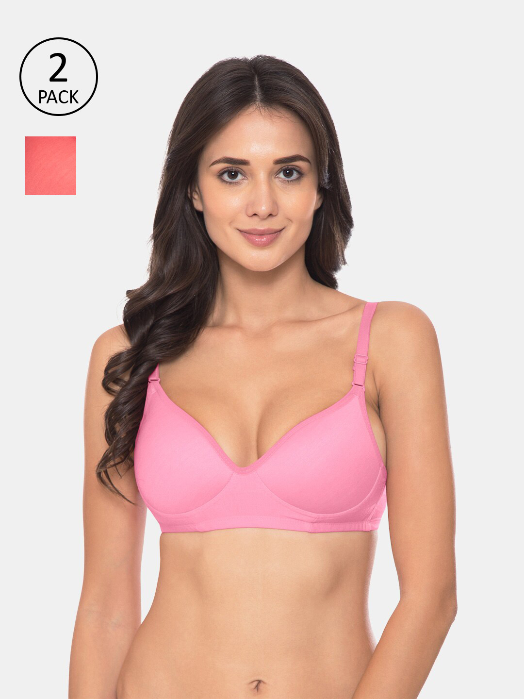 

KOMLI Pack of 2 Pink & Coral T-shirt Bra-Heavily Padded K-918-BPK-2PC-CRL