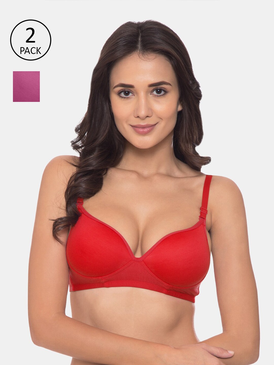 

KOMLI Pack Of 2 Red & Magenta T-shirt Bra Heavily Padded K-918-RD-2PC-MG