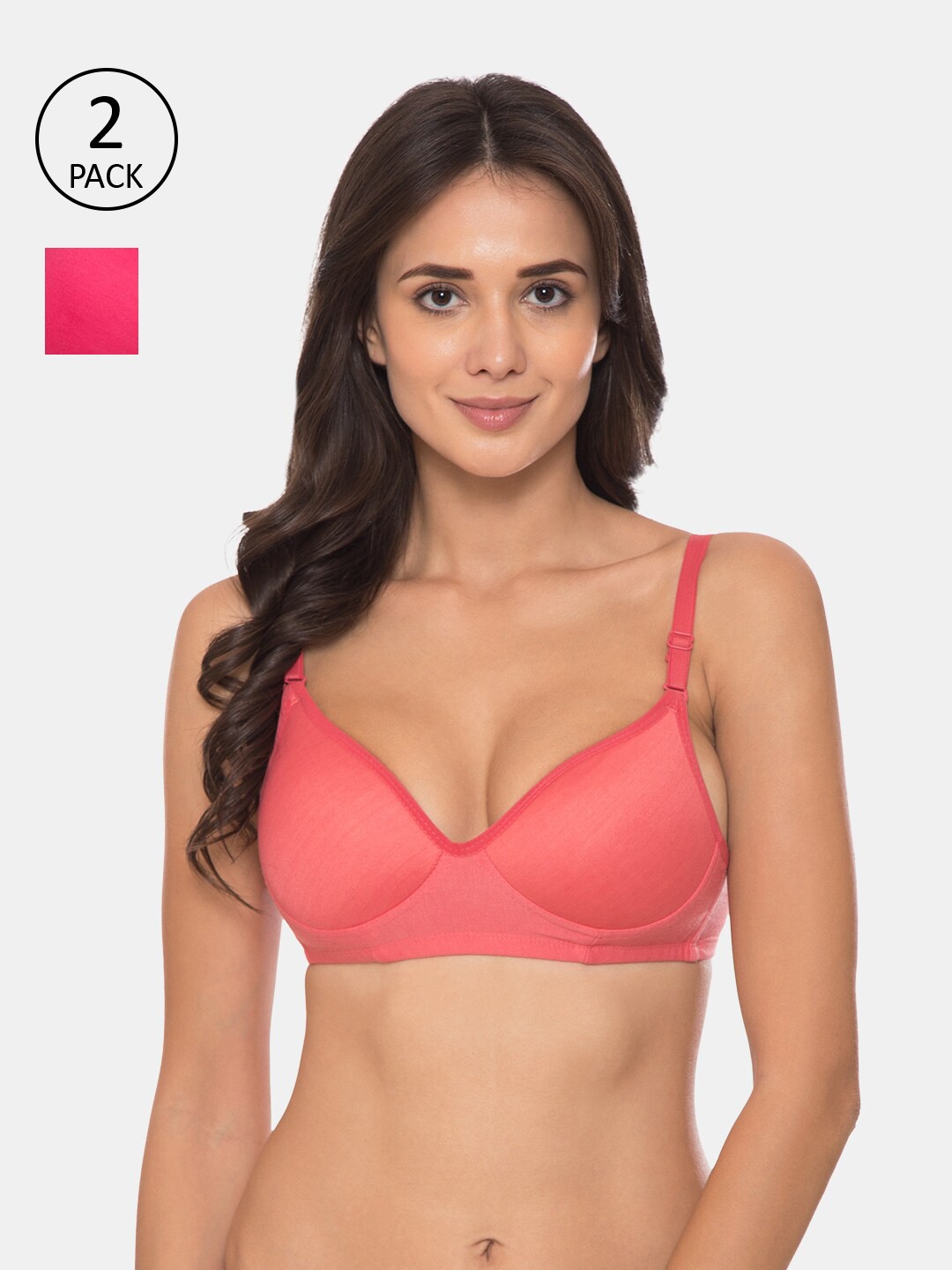 

KOMLI Pack of 2 Coral Pink T-shirt Bras Heavily Padded