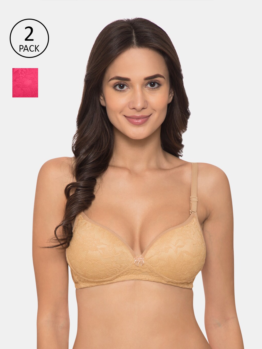 

KOMLI Women Pack of 2 Beige & Pink Solid Padded Bridal Bra