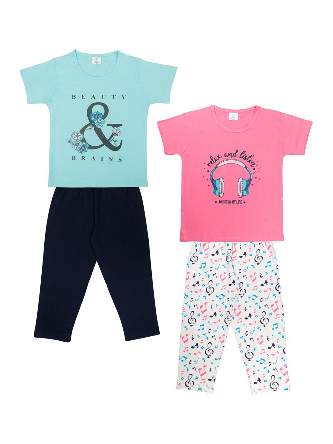 

Todd N Teen Girls Pack of 2 Blue & Pink Printed Night suit