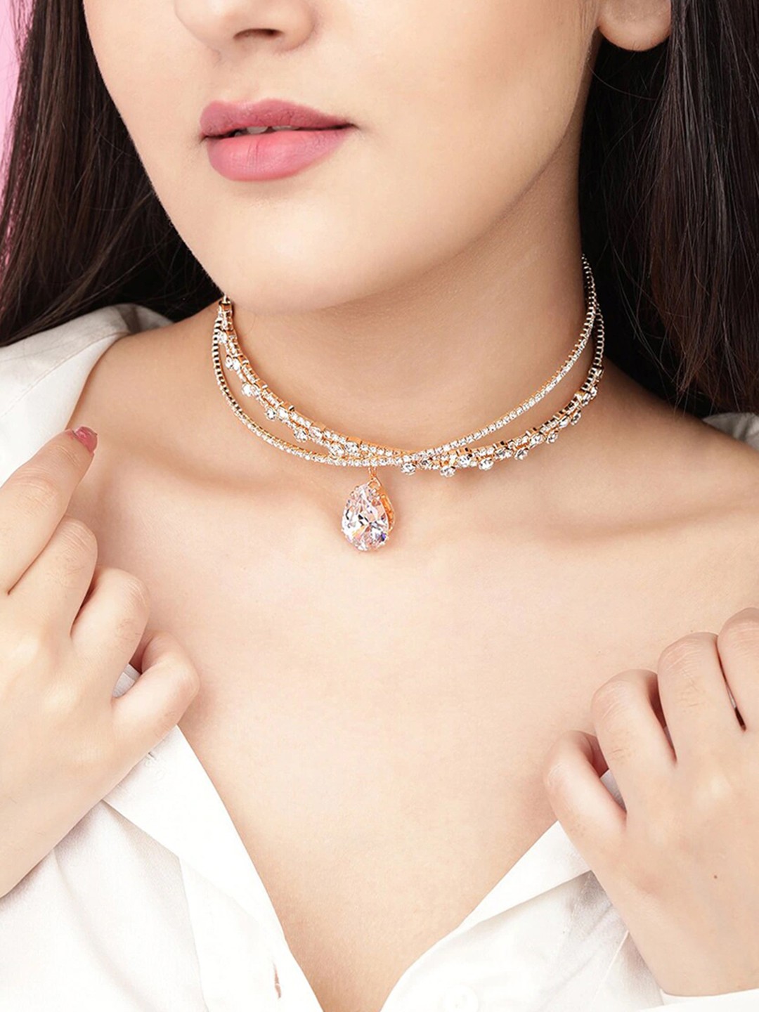 

TOKYO TALKIES X rubans FASHION ACCESSORIES Gold-Toned & White Handcrafted Necklace