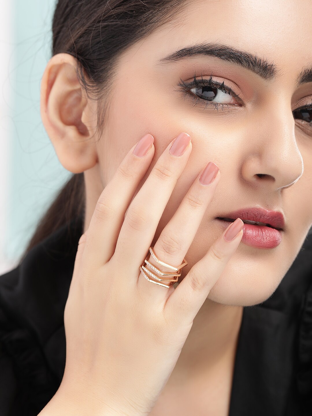 

TOKYO TALKIES X rubans FASHION ACCESSORIES Gold-Toned Stone Studded Adjustable Rings
