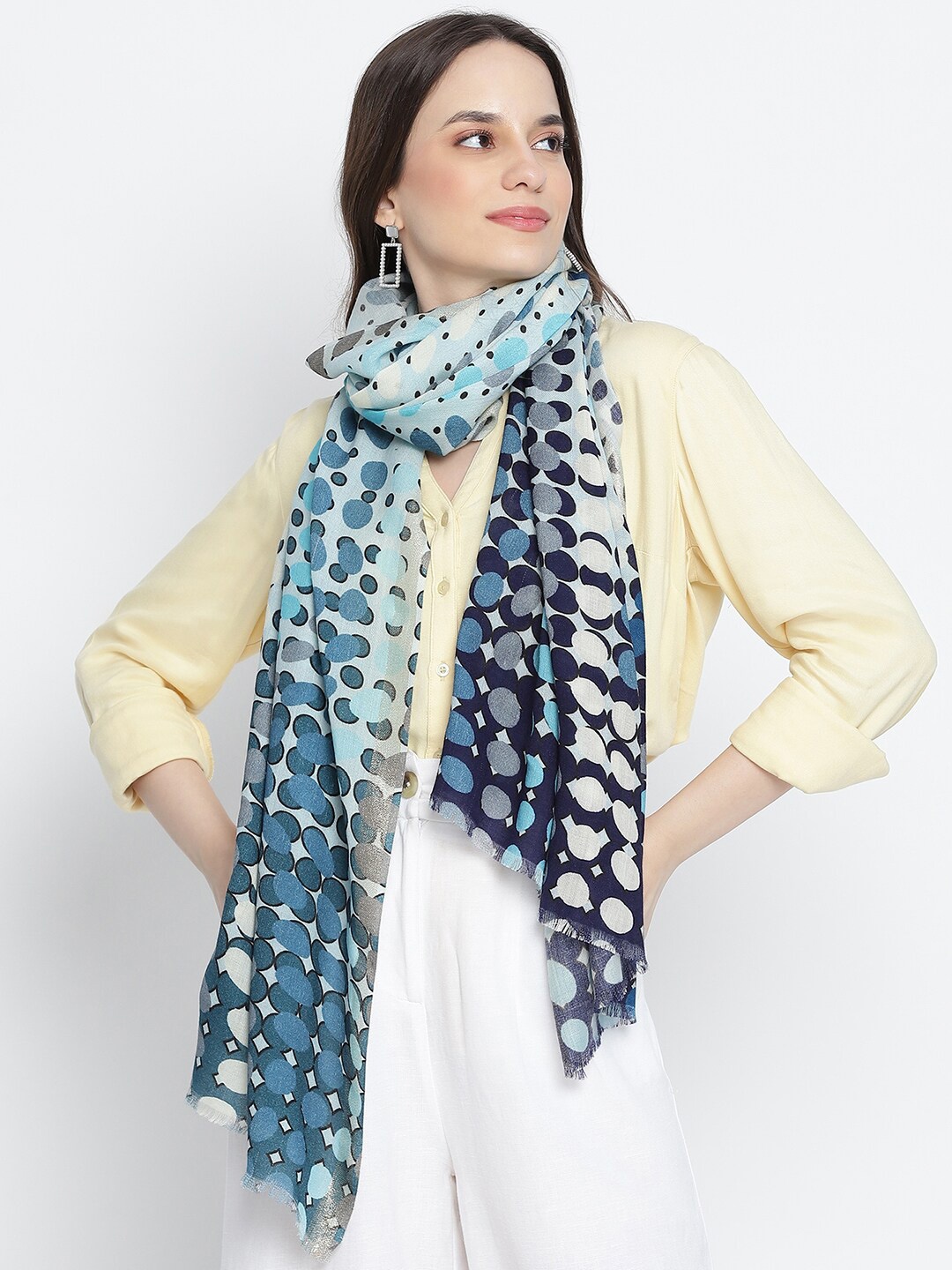 

SHINGORA Women Grey & Blue Abstract Printed Stole